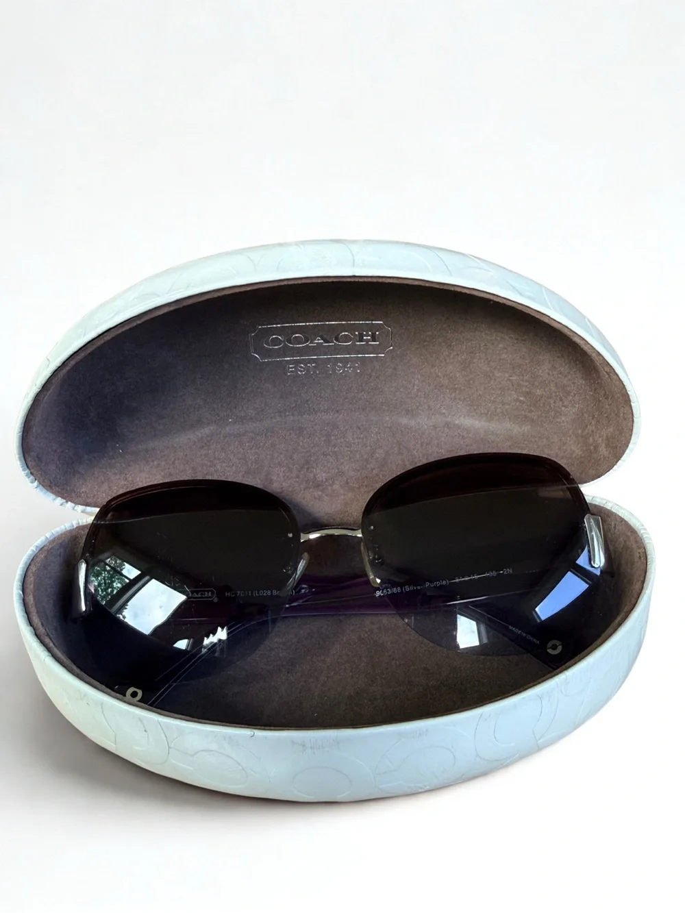 COACH Brandi Silver Purple Butterfly Sunglasses HC7011 With Case