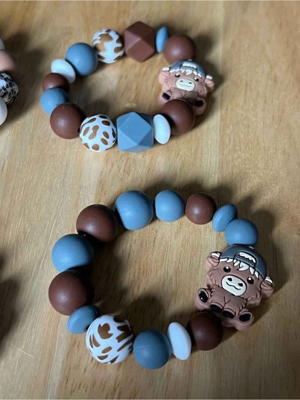 Kids Silicone Bead Teething Bracelet - Blue & Brown B156