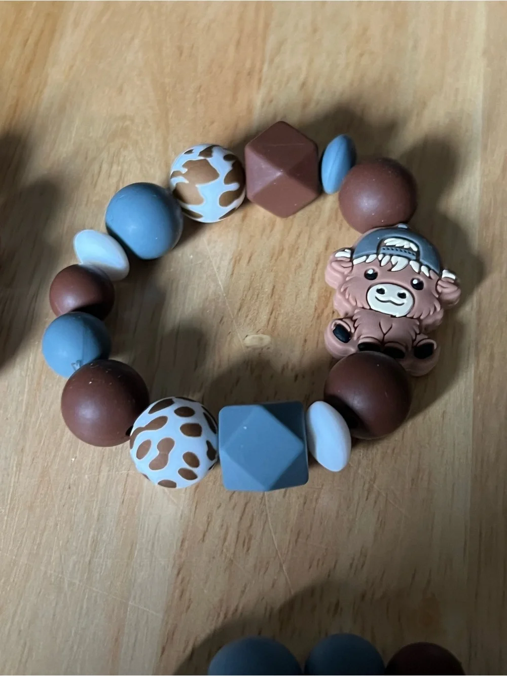 Kids Silicone Bead Teething Bracelet - Blue & Brown B156