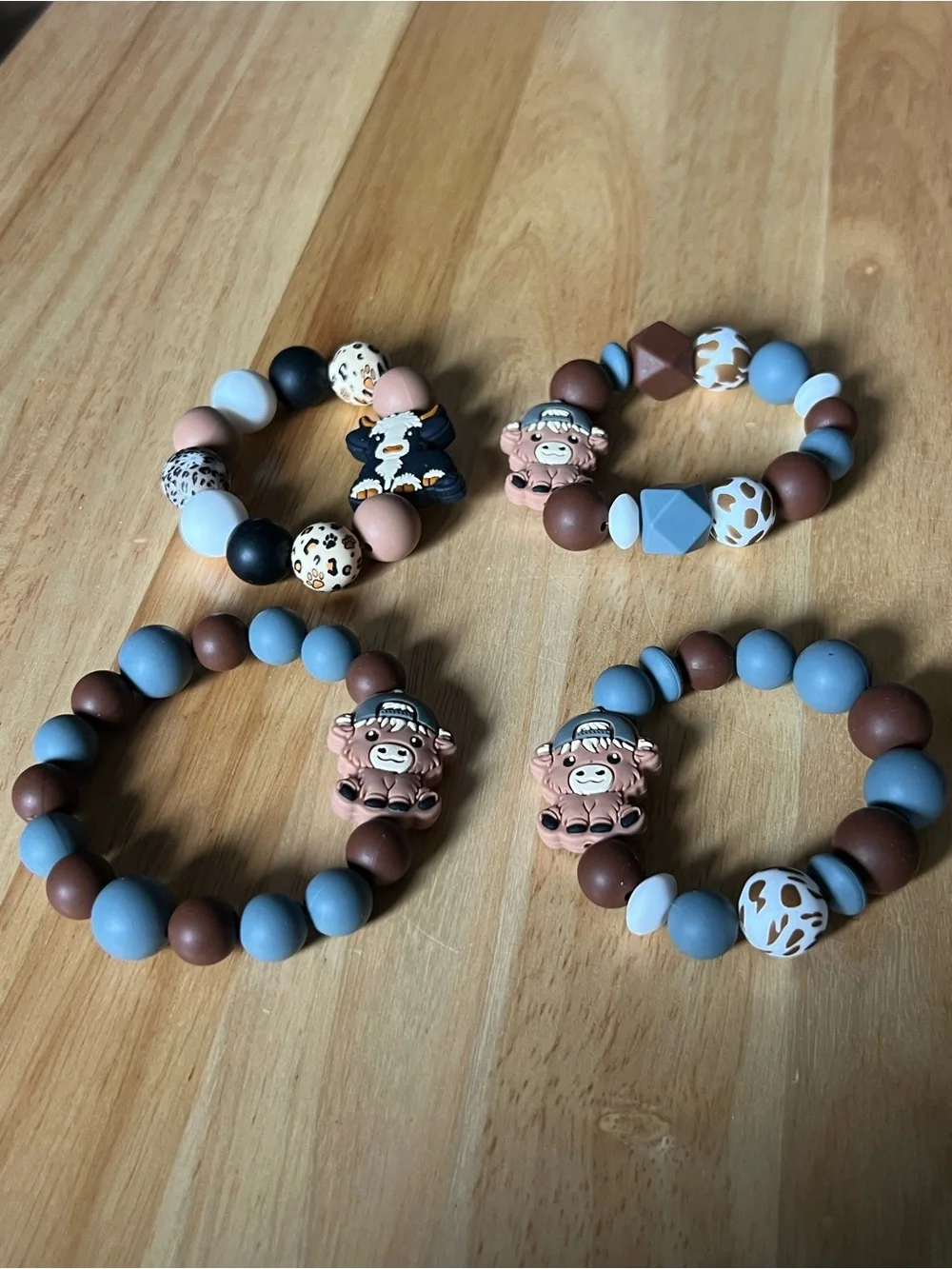 Kids Silicone Bead Teething Bracelet - Blue & Brown B156