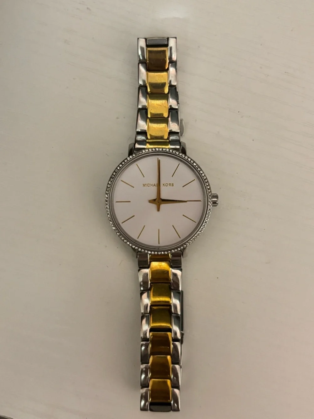Michael Kors Women's Two-Tone Gold and Silver Bracelet Watch with White Dial