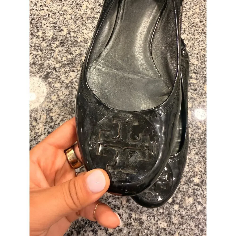 Tory Burch Black Patent Ballet Flats – Size 9 – Classic Logo Style