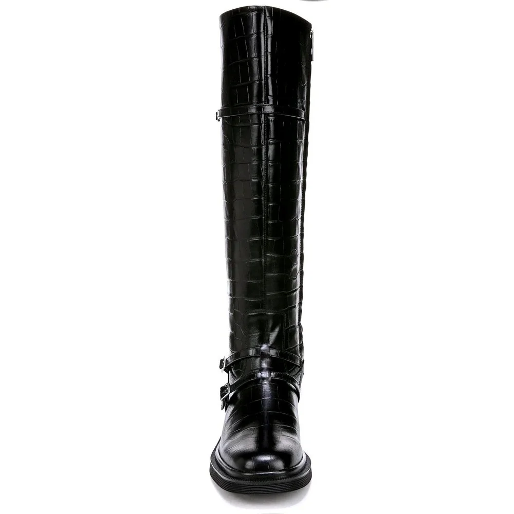 SARTO by Franco Sarto Ainsley Black Croc Embossed Leather Knee High Boots Size 7