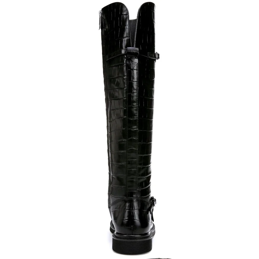SARTO by Franco Sarto Ainsley Black Croc Embossed Leather Knee High Boots Size 7
