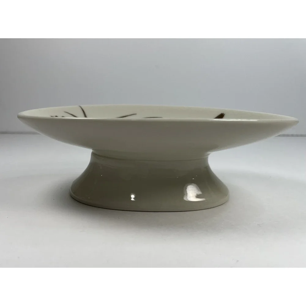 Vintage pedestal pheasants Flowers trinket soap dish porcelain crackle glaze