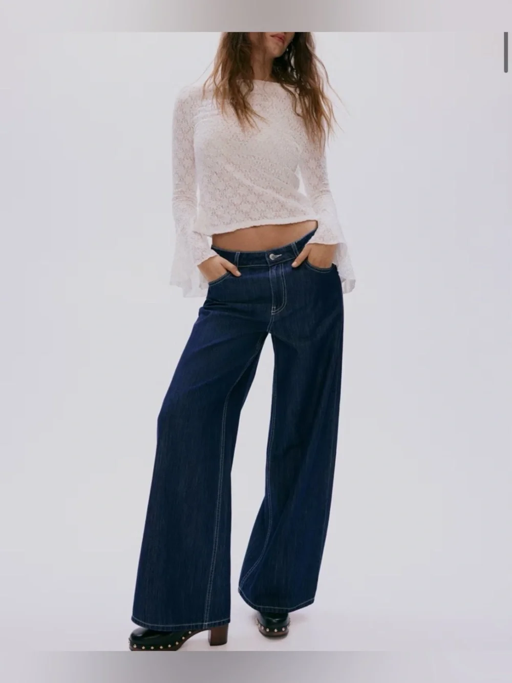 H&M Woman’s Dark Wash Comfy Wide Leg Denim Jeans Size 10