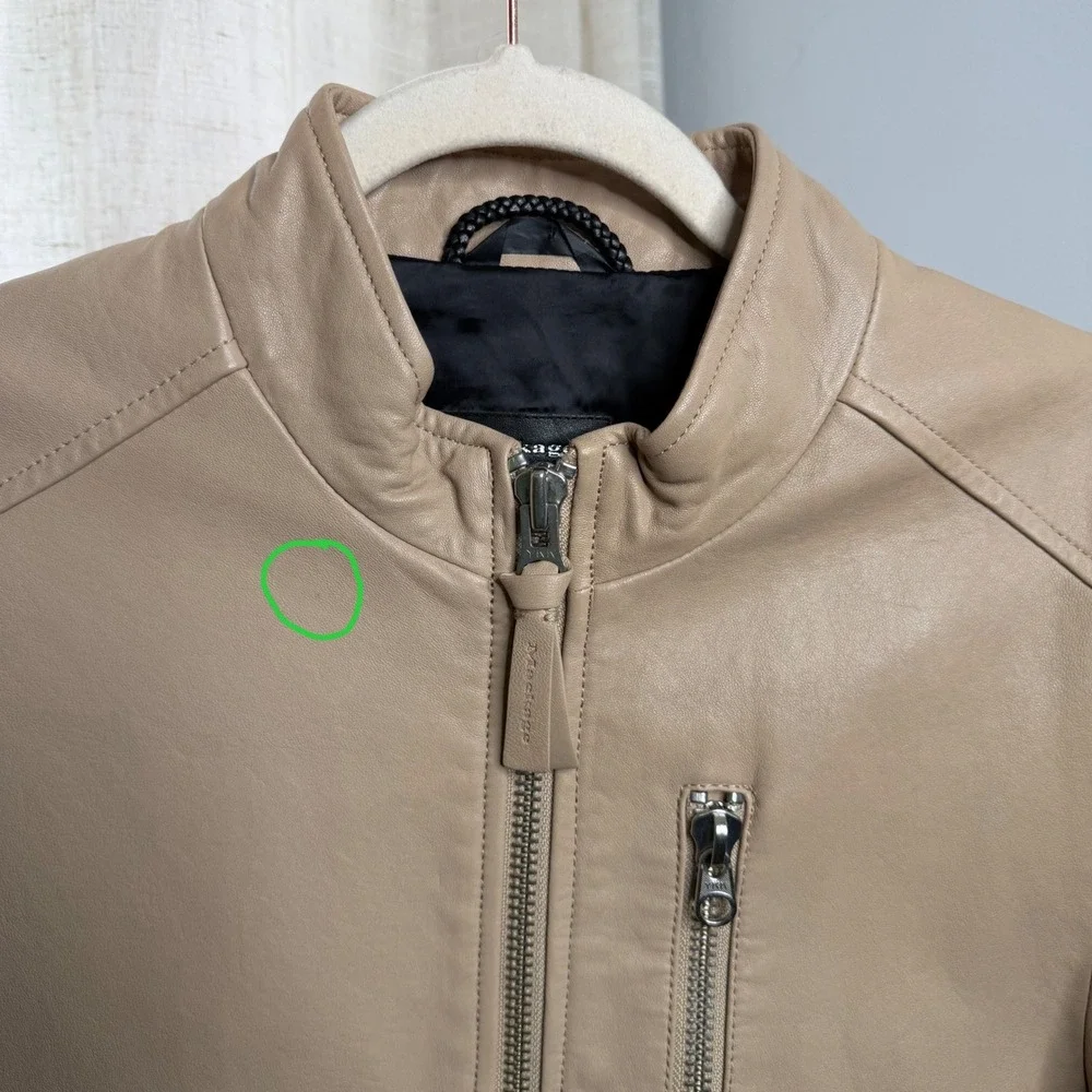 Mackage Biker Jacket Lambskin Leather Tan Beige Moto Zippers Men's‎ Size 38