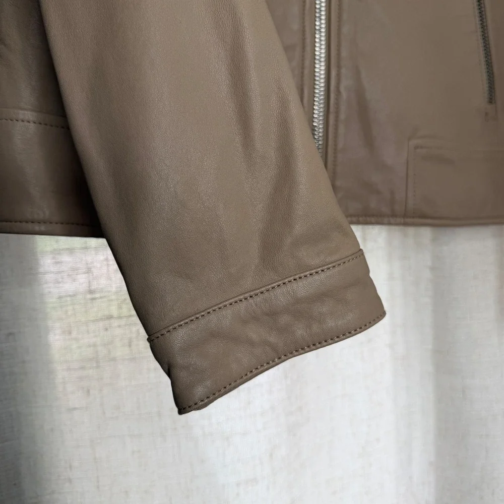 Mackage Biker Jacket Lambskin Leather Tan Beige Moto Zippers Men's‎ Size 38