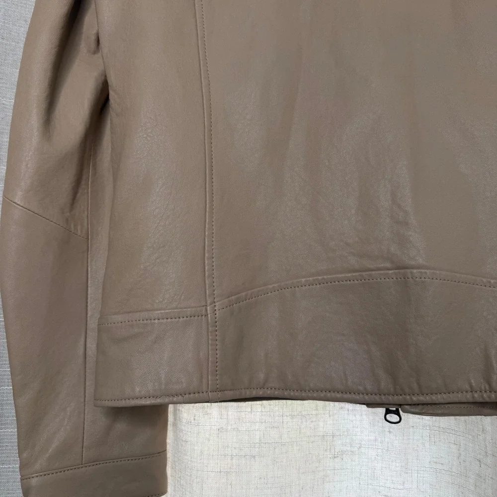 Mackage Biker Jacket Lambskin Leather Tan Beige Moto Zippers Men's‎ Size 38