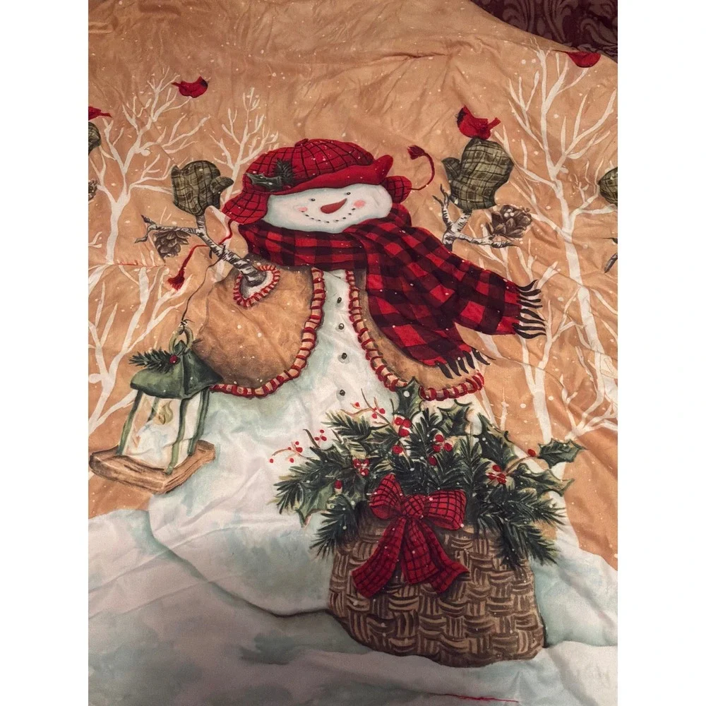 Avanti Linens Comforter Unisex F/Q Tan Good Plaid Snowman Diane Kater Holiday‎