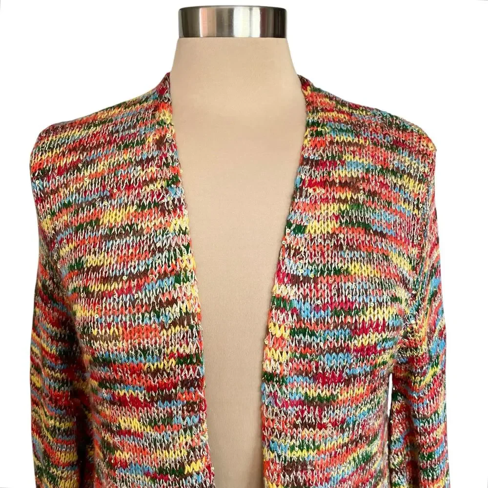 Easel Multicolor Variegated Longline Cardigan Sequins Fringe M/L Boho Festival