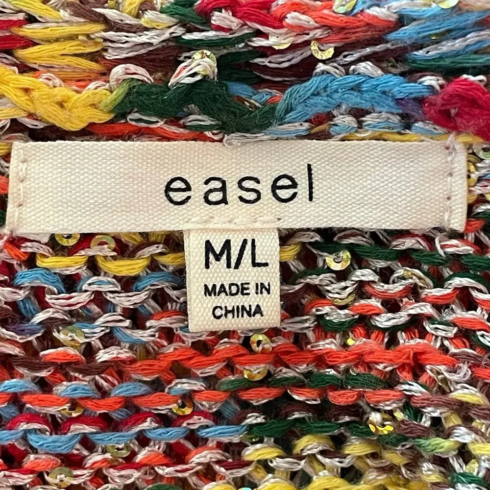 Easel Multicolor Variegated Longline Cardigan Sequins Fringe M/L Boho Festival