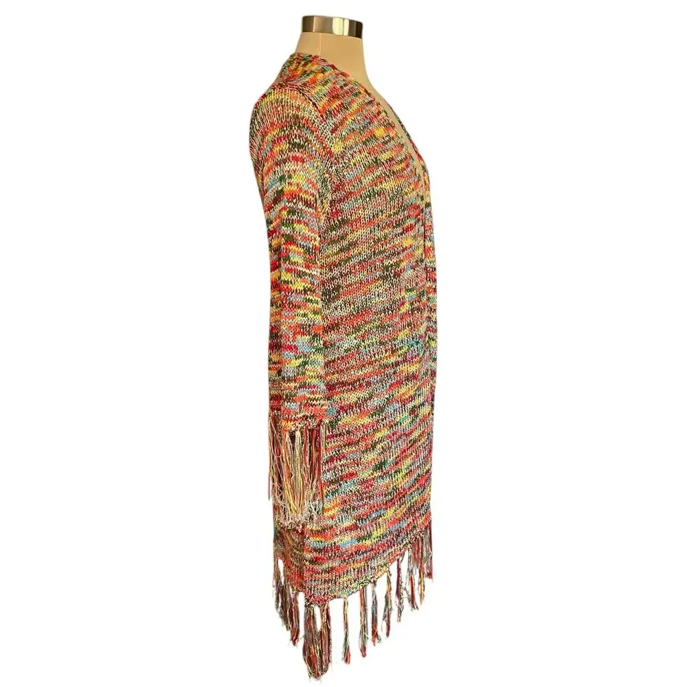 Easel Multicolor Variegated Longline Cardigan Sequins Fringe M/L Boho Festival