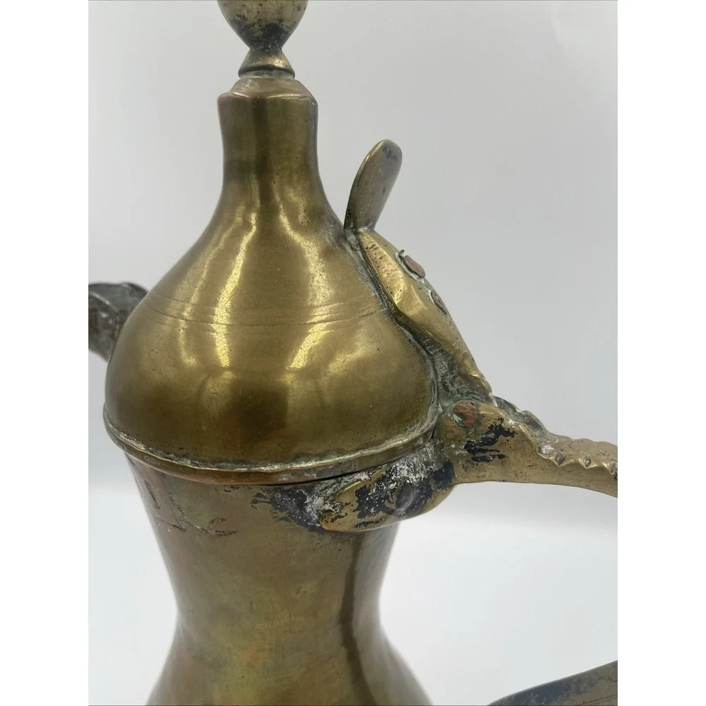 Vintage Brass Arabic Dallah Coffee Pot Middle Eastern Handmade Decor