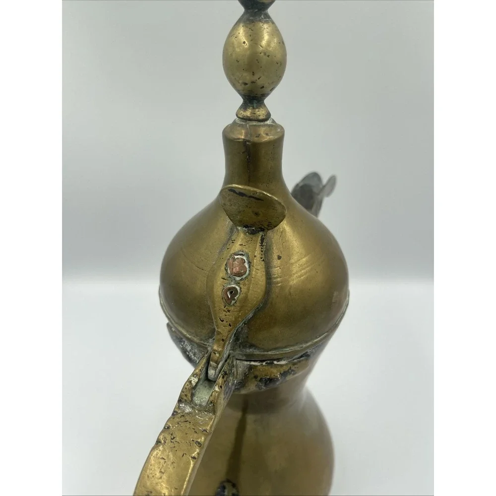 Vintage Brass Arabic Dallah Coffee Pot Middle Eastern Handmade Decor