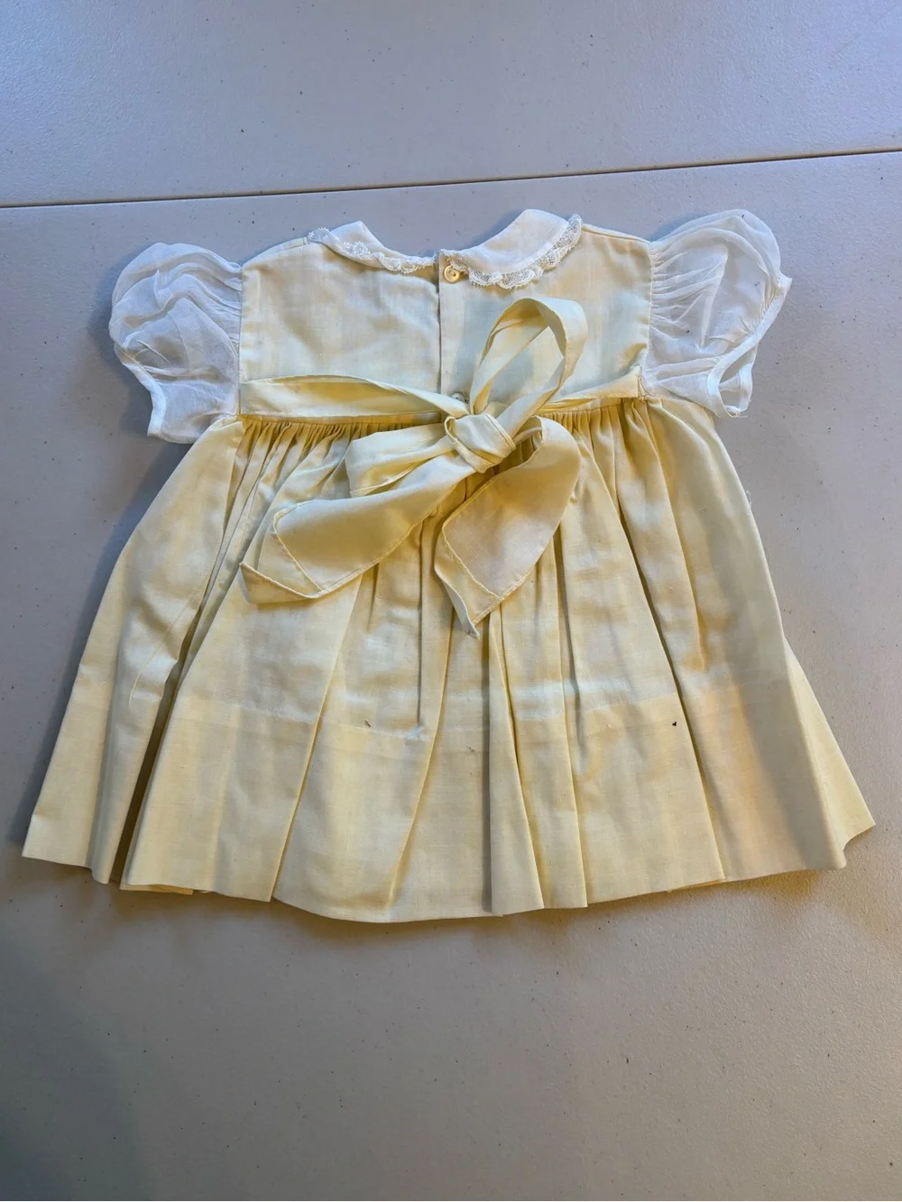 Nanette Baby Yellow Pleated Dress with Sheer Puff Sleeves