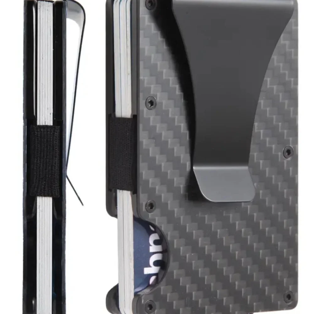 Minimalist Wallet Slim Carbon Fiber RFID Blocking Card Holder Wallet Money Clip