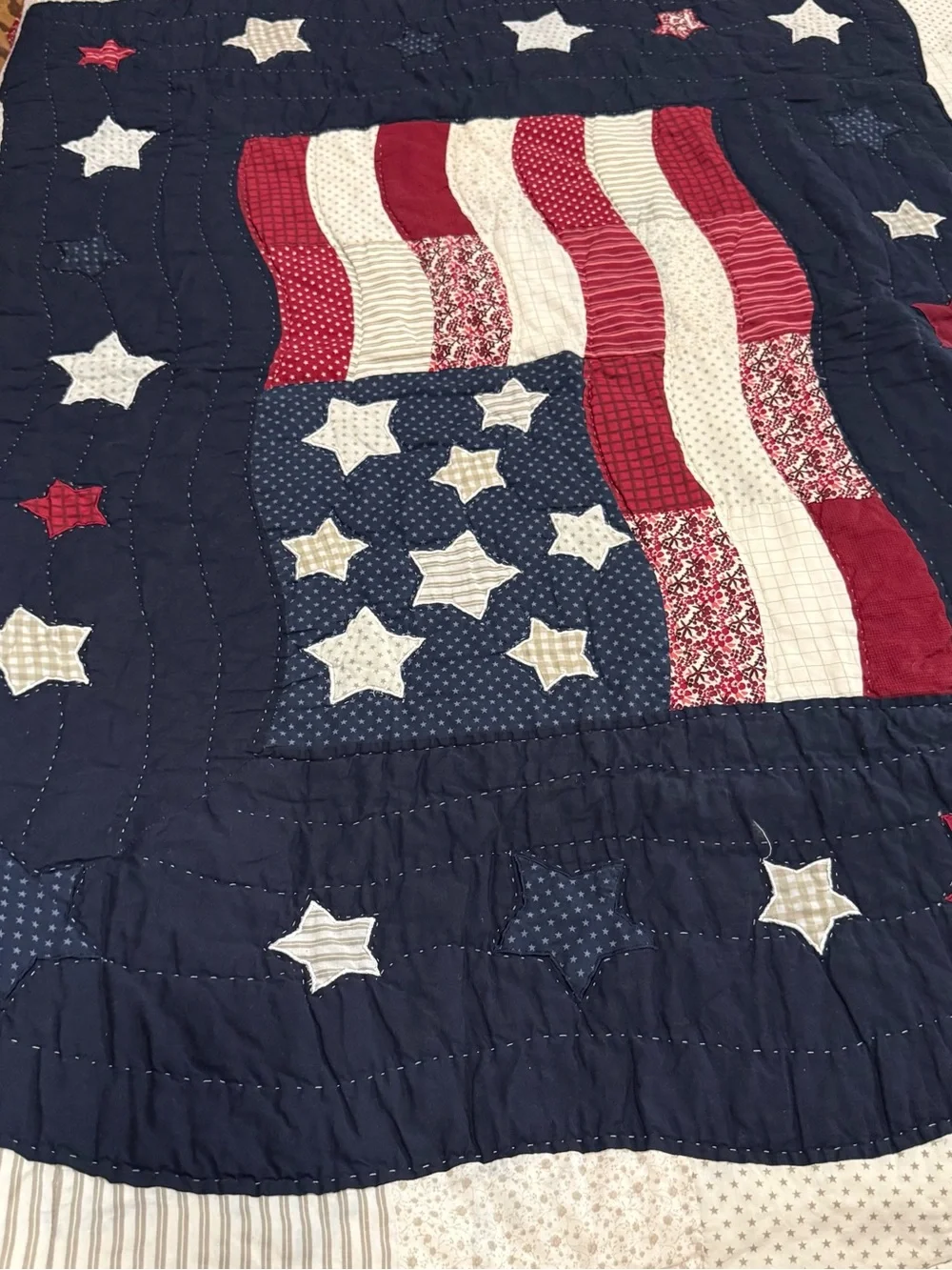 Patriotic Star & Stripe Quilted Throw - Red, White, Navy