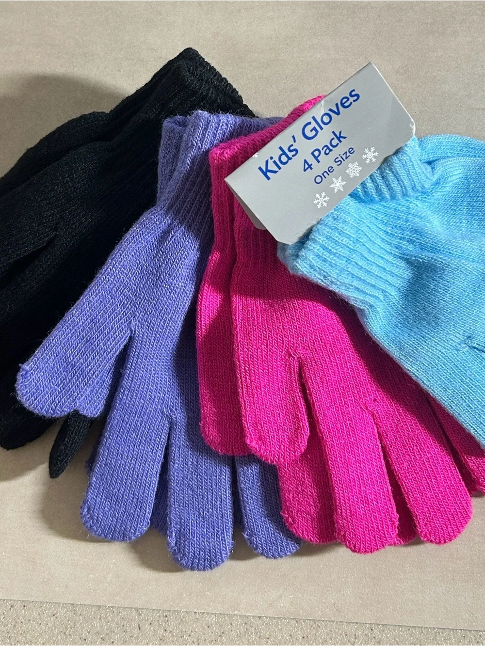 Kids' 4-Pack Knit Gloves - Blue, Pink, Purple, Black