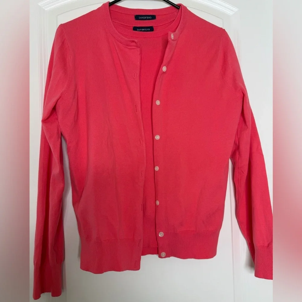 Lands’ End Coral Cardigan Set S 6/8 Cotton Blend Button Front Lightweight Layer