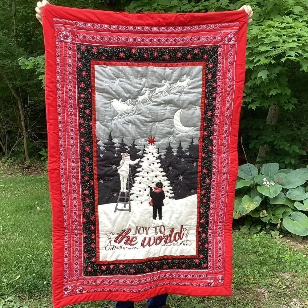 NWT. Hand Crafted  Joy to the World Lap Quilt