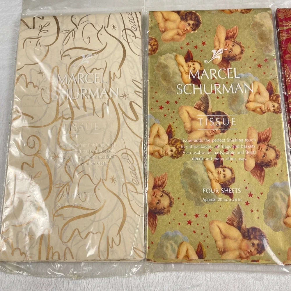 Marcel Schurman Pier 1 Gift Tissue Paper Lot 5 Packs Cherub Damask Red Green