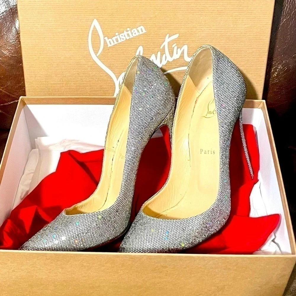 Christian Louboutin So Kate holographic disco ball sky silver pumps 120mm EU36.5