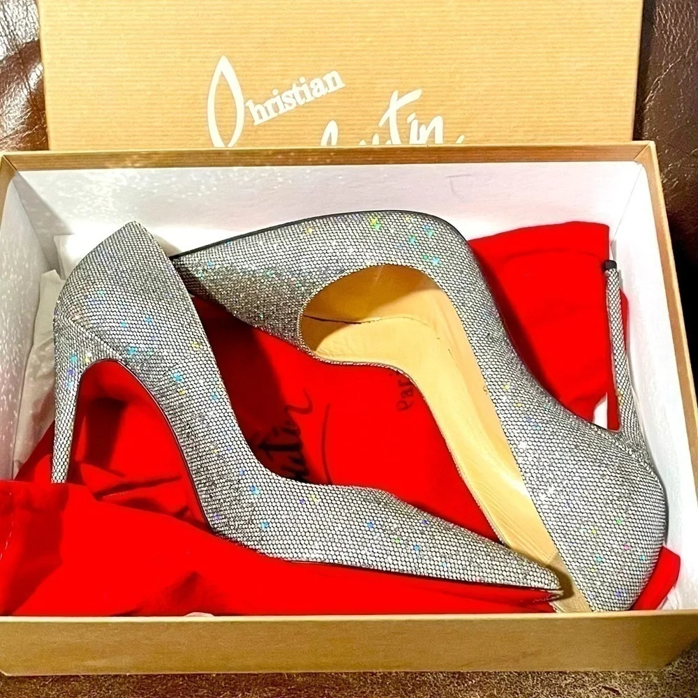 Christian Louboutin So Kate holographic disco ball sky silver pumps 120mm EU36.5