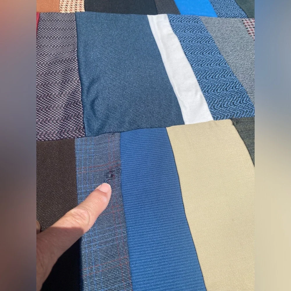 Multi Color Men’s Suit Patchwork Quilt with a sherpa Backing 66”/82”