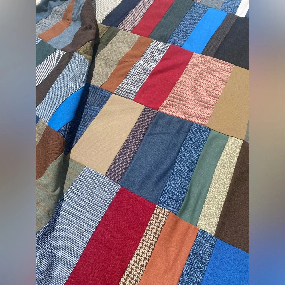 Multi Color Men’s Suit Patchwork Quilt with a sherpa Backing 66”/82”