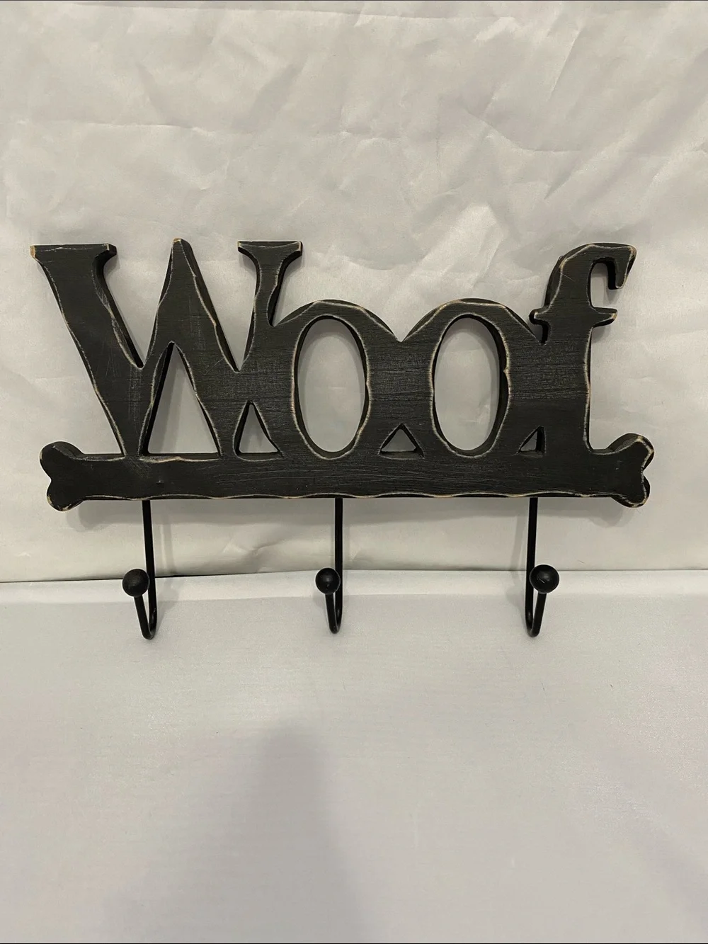 Woof Wall Hook Rack in Distressed Black - Home Wall Decor
