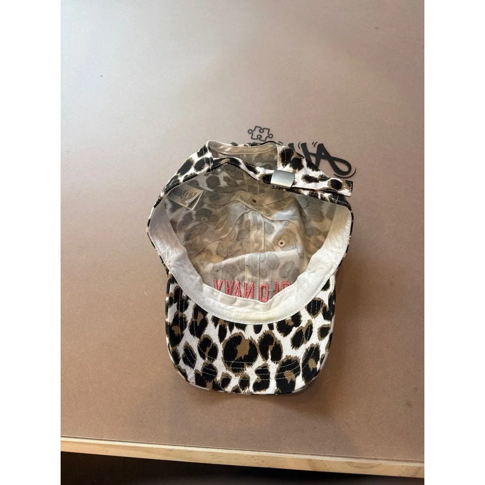 Old Navy Leopard Print Baseball Cap with Pink Logo Embroidery Hat Girls