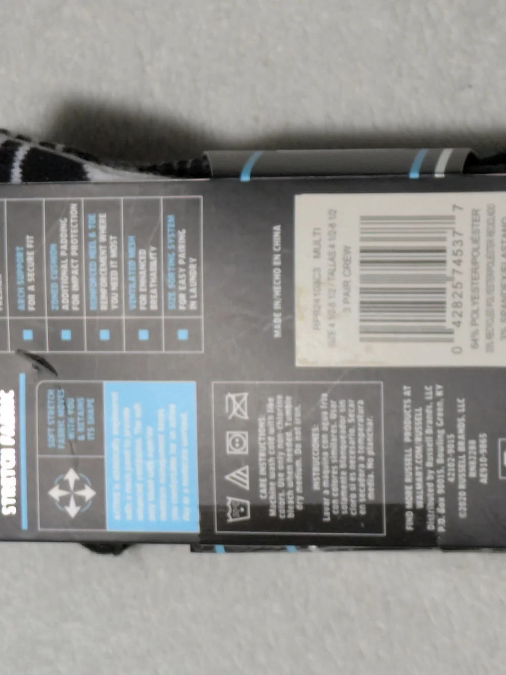 Russell Athletic Boys Size Small S 6/7 3-Pack Crew Socks Performance Active