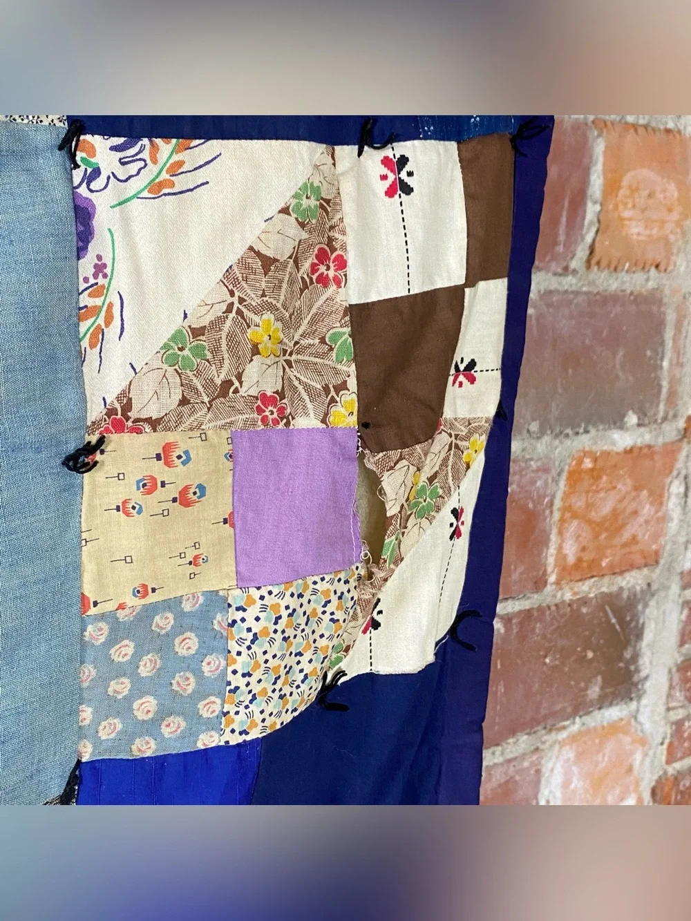 Vintage Patchwork Tie Cutter Quilt 70” x 90”