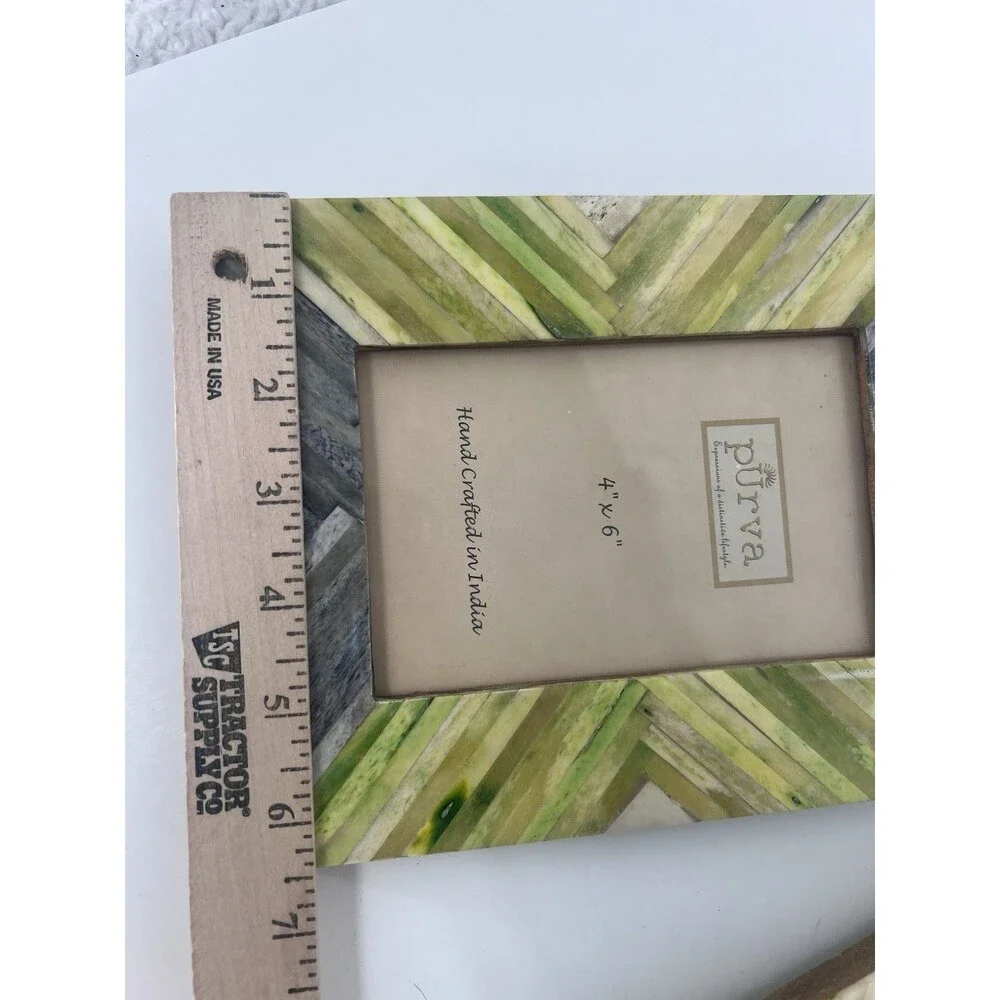2 Purva Picture Frames Hand Crafted In India 4x6 Photos Green Gray Beige