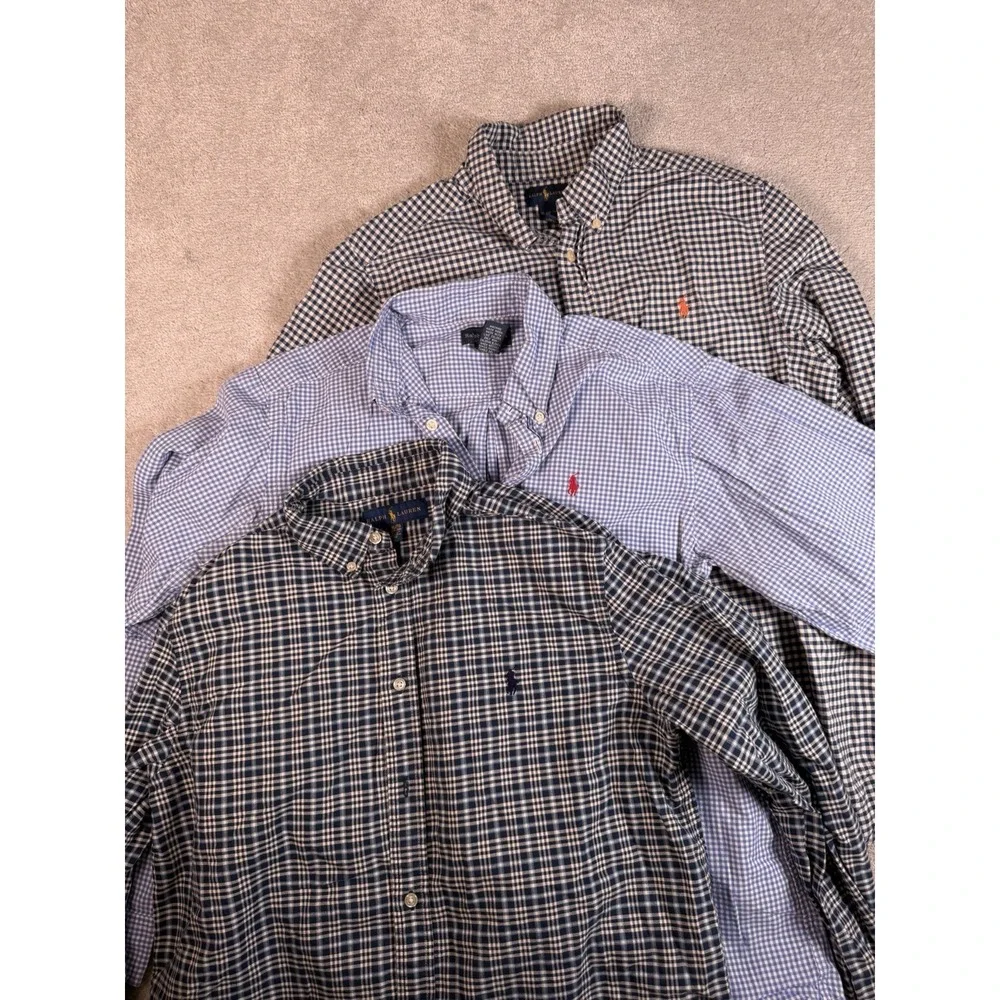 Lot of 3 Ralph Lauren Button Blue Shirts Youth XL (18-20) Oxford Gingham Pony