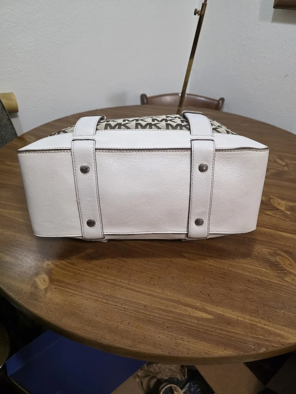 Michael Kors Brown and Cream MK Signature Shoulder Tote