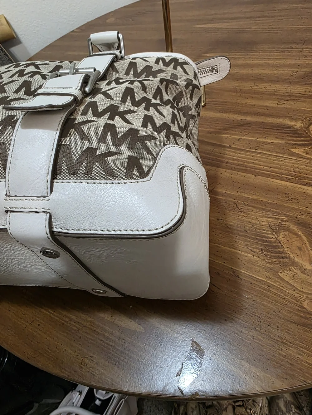Michael Kors Brown and Cream MK Signature Shoulder Tote