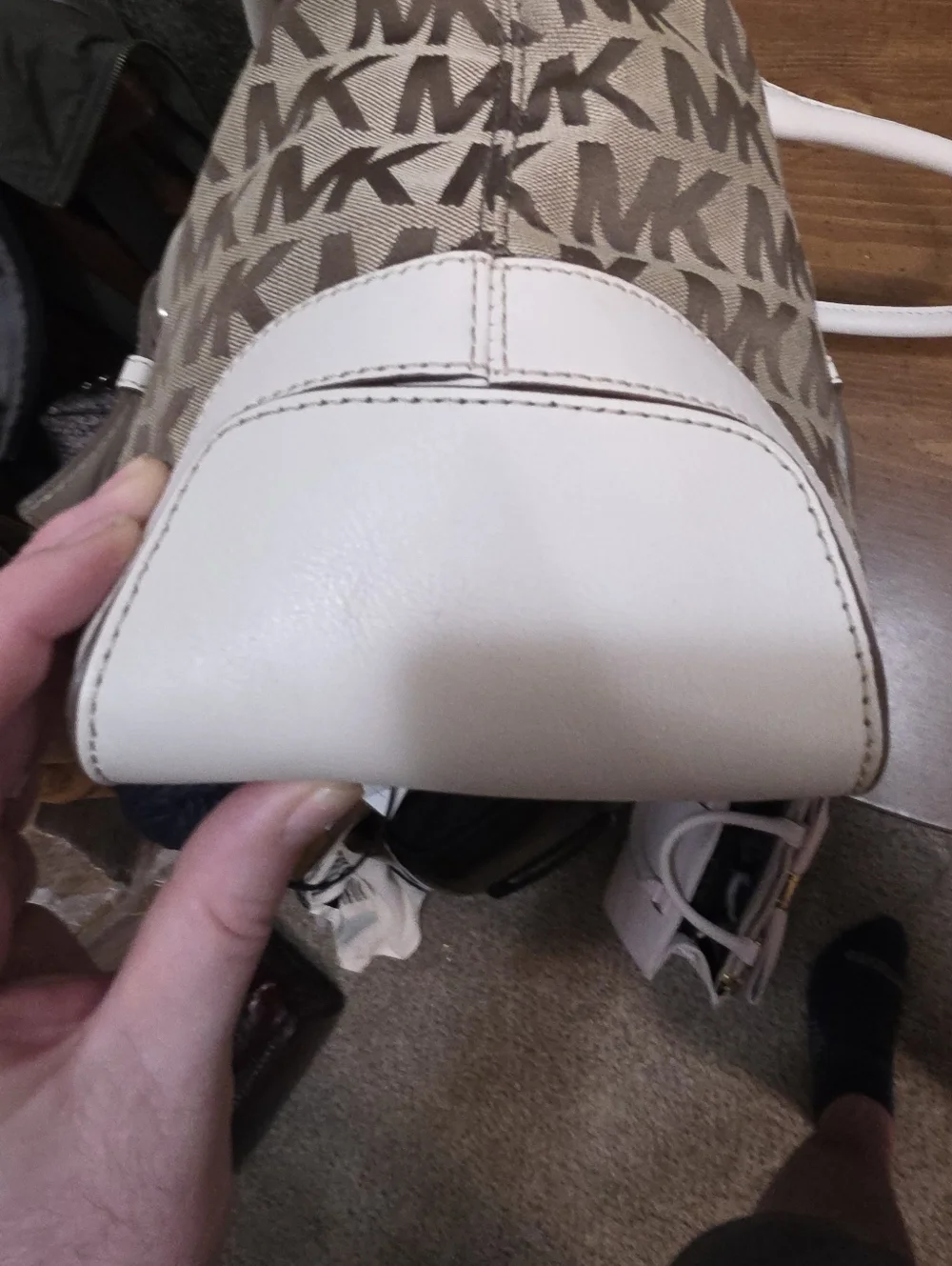 Michael Kors Brown and Cream MK Signature Shoulder Tote