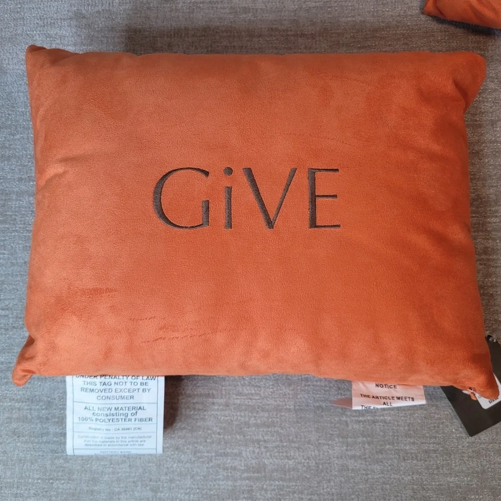 Pottery Barn GIVE THANKS Orange Lumbar Throw Pillows Fall Autumn 12x16 w TAGS