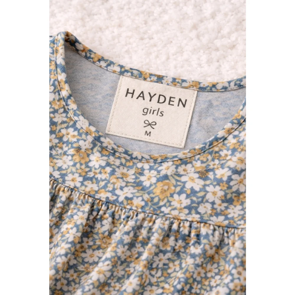 Hayden Girls Medium Blue Floral Easter Spring Photo Dress
