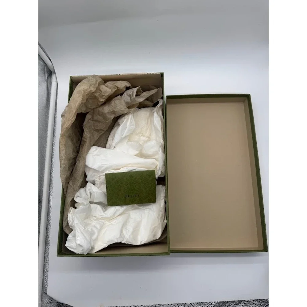 Gucci Green Damask Empty Shoe Box with Tissue and Card 14.5x8x5.5 Luxury Storage