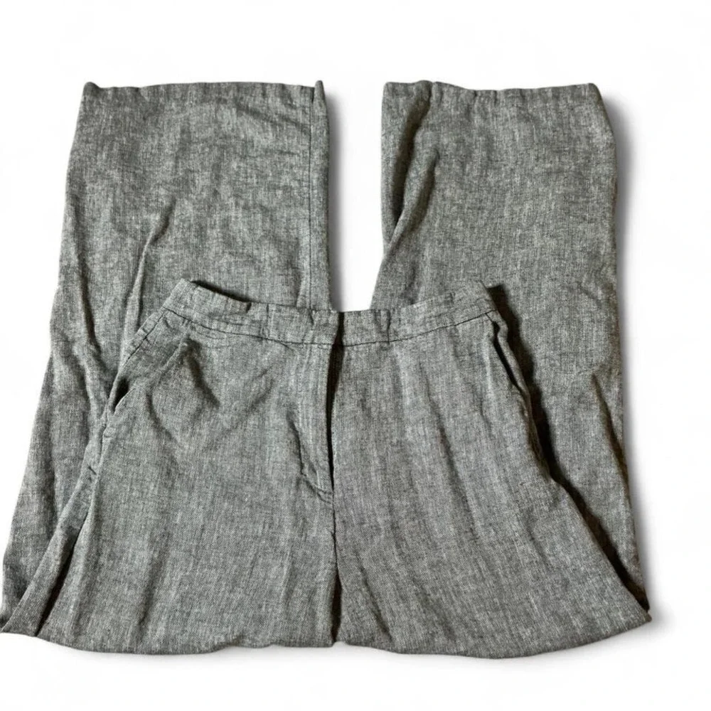 H&M Linen Blend Old Money Wide Leg High Waisted‎ Grey Melange Trousers Pants 4