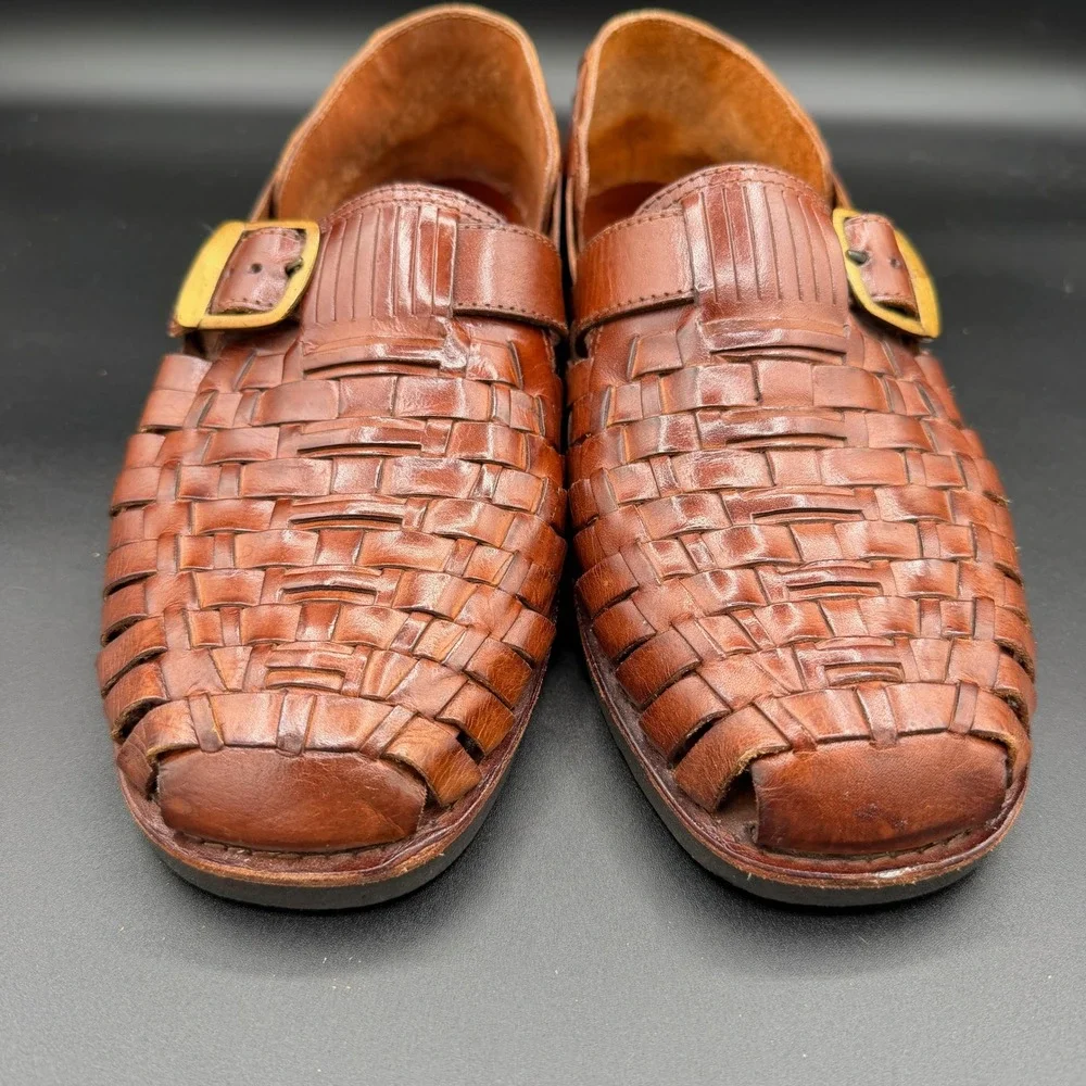 Sunsteps Mens 7.5 Hand Woven Leather Huarache Sandals Buckle Strap Shoes