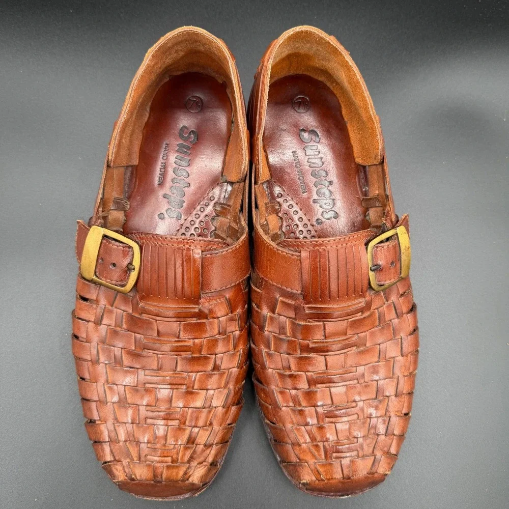 Sunsteps Mens 7.5 Hand Woven Leather Huarache Sandals Buckle Strap Shoes