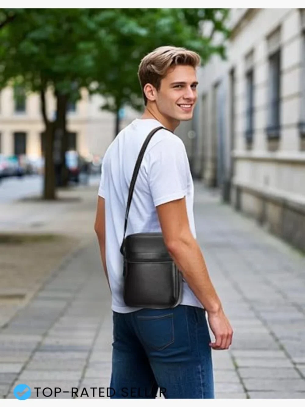 Genuine Leather Crossbody Messenger Bag Classic Satchel Work Travel Shoulder Bag