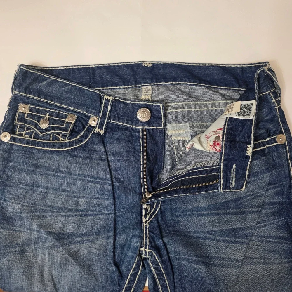 True Religion Jeans Men 36 X 32 Blue Skinny W/Flap Super T Big Stitch Casual