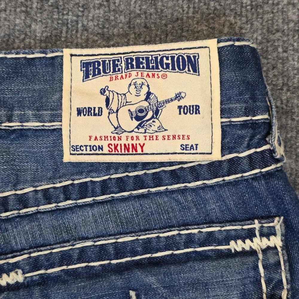 True Religion Jeans Men 36 X 32 Blue Skinny W/Flap Super T Big Stitch Casual