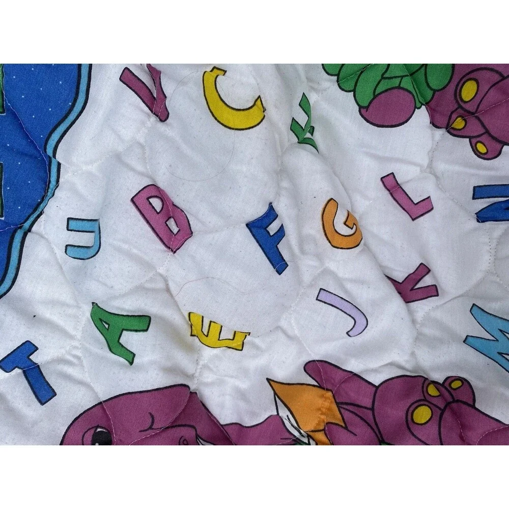 Vintage 1993 Barney Baby Bop ABC Quilted Blanket The Lyons Group 56