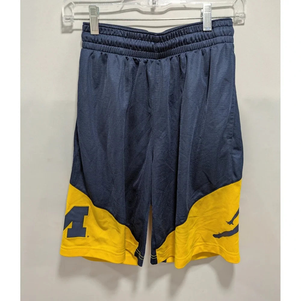 Mens Jordan Nike Dri-Fit Michigan Wolverines Blue Yellow Basketball Shorts SM